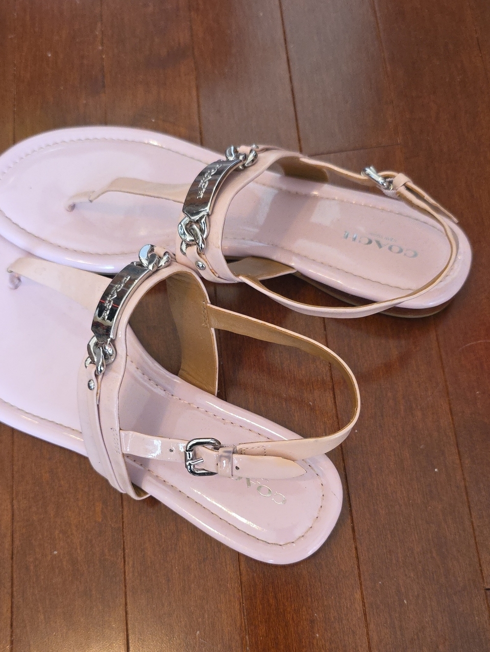 Coach Pale T-Strap Sandals with Silver Hardware - Picture 4 of 8